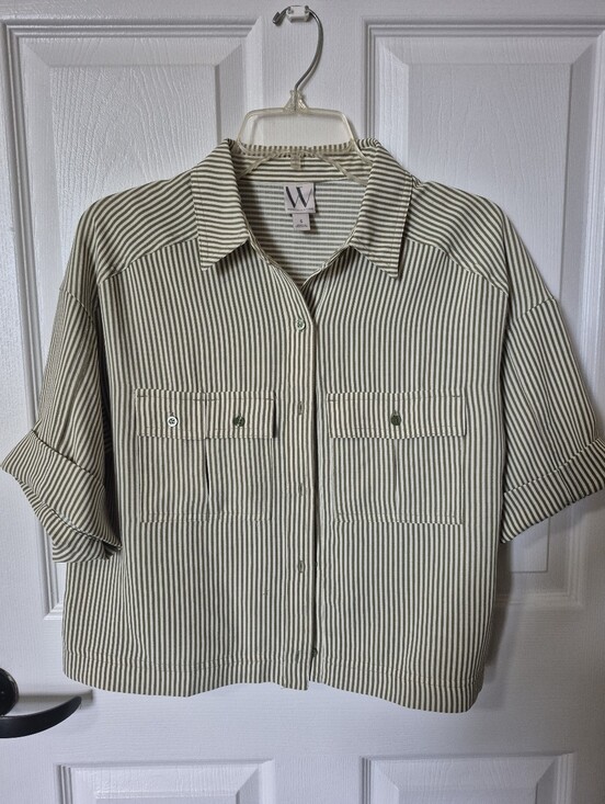 Worthington Woman Tops - W by Worth Olive Stripe Button-Front Camp Shirt